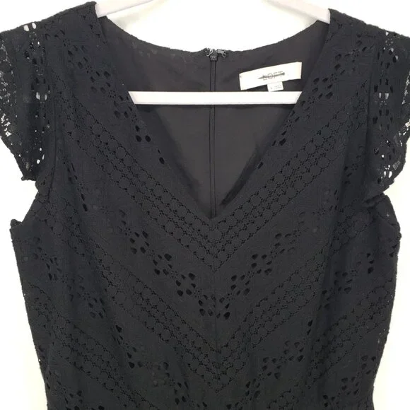 3/$25 LOFT Eyelet Lace Mini Dress 4 Fit and Flare Floune Ruffle Cotton Black - Picture 7 of 10